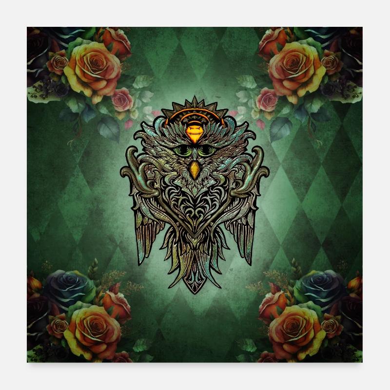 Awesome owl with roses Poster 24" x 24" (60x60 cm)