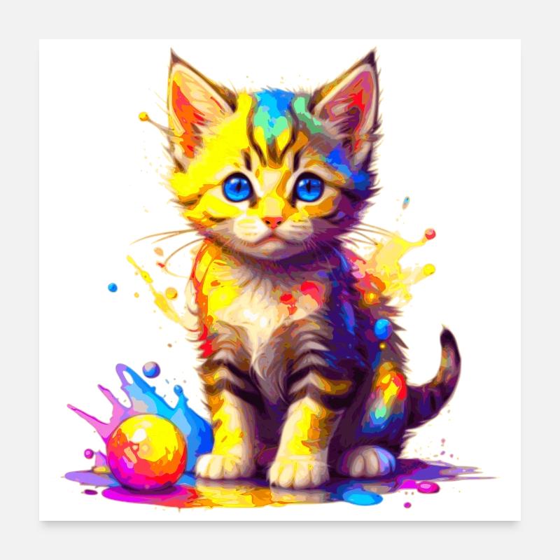 Chaton Coloré - Affiche Poster 60 x 60 cm