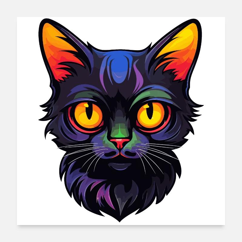 Dessin animé du petit chat noir Poster 60 x 60 cm