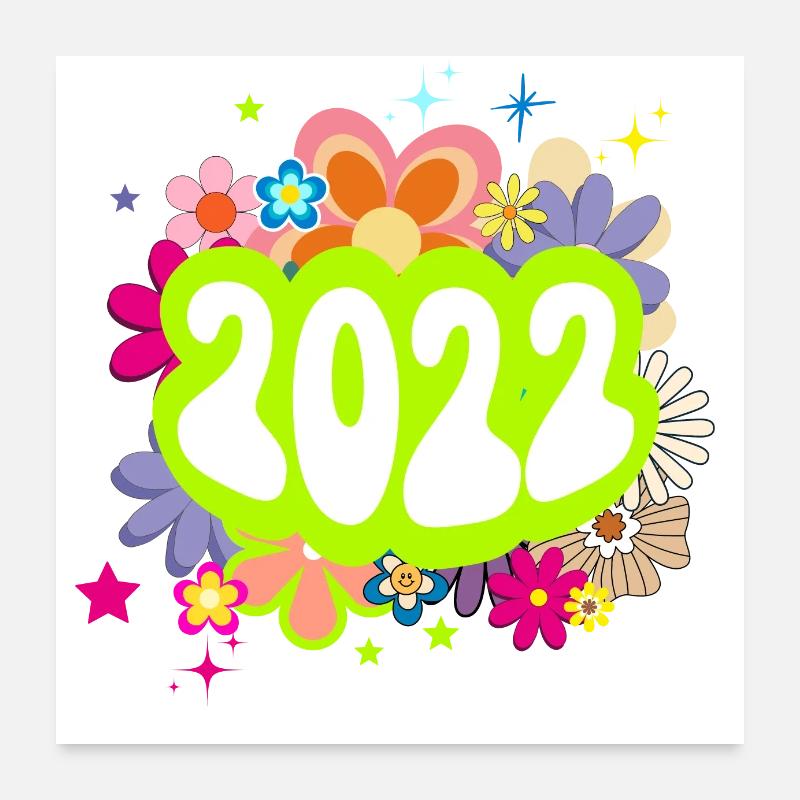 Year 2022 Anniversary Floral Groovy Poster 24" x 24" (60x60 cm)