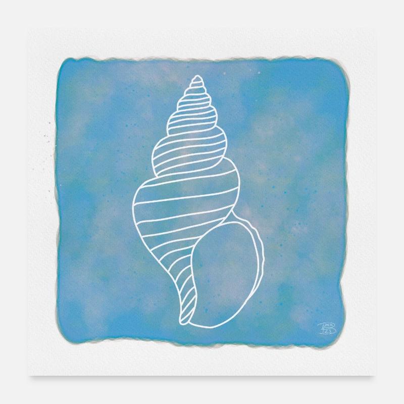 "Snail Shell", Boho Line Art Design, Shells Poster 24" x 24" (60x60 cm)