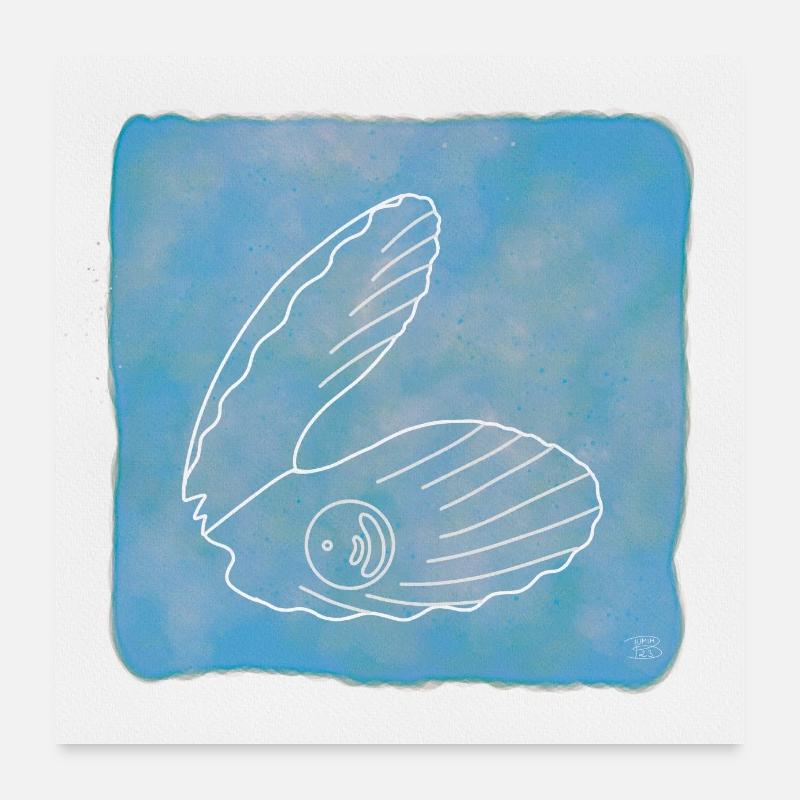 "Muschel mit Perle", Boho Line Art Design, Shells Poster 60x60 cm