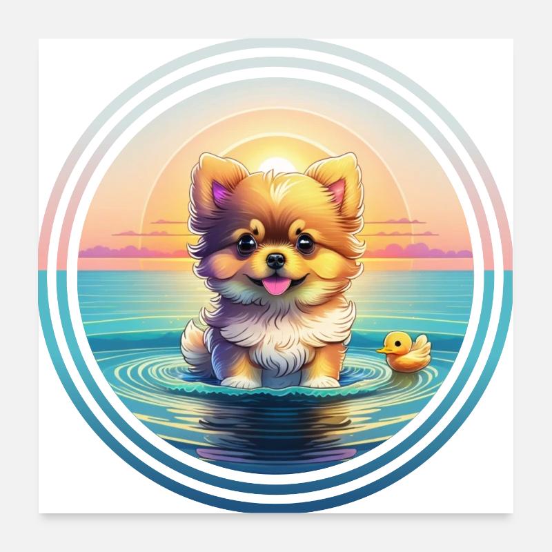 Chiot Poméranie - en vacances Poster 60 x 60 cm