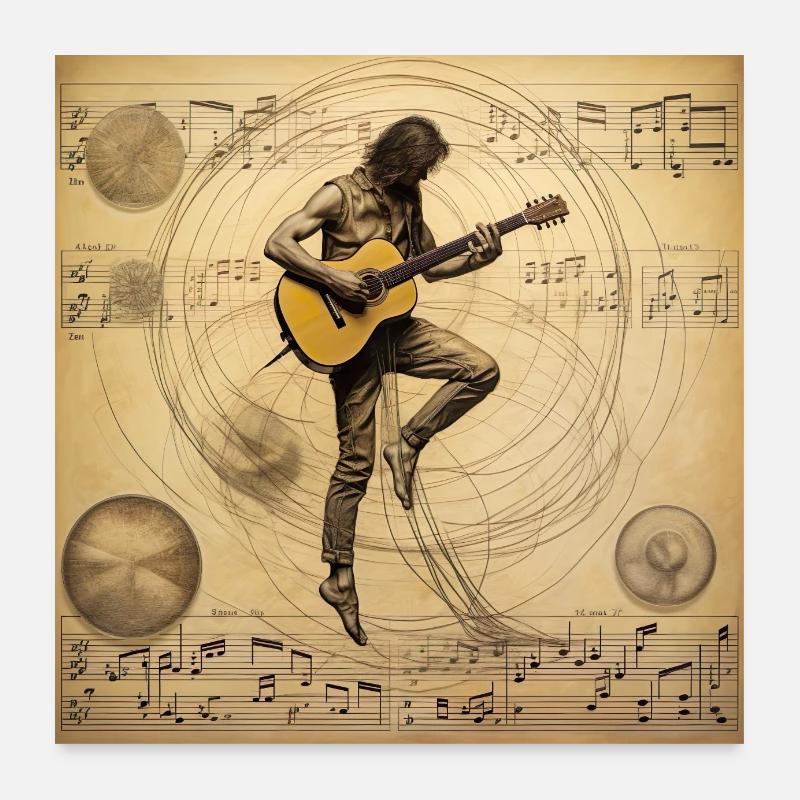 Guitariste de style Vitruve - Poster 60 x 60 cm - blanc