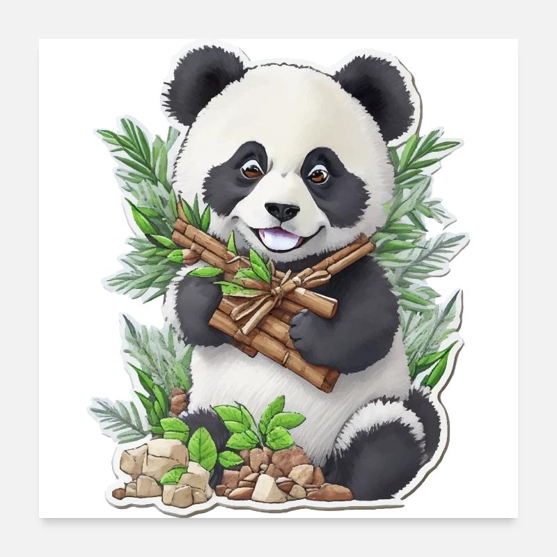 Panda Bär ißt Bambus Poster 60x60 cm