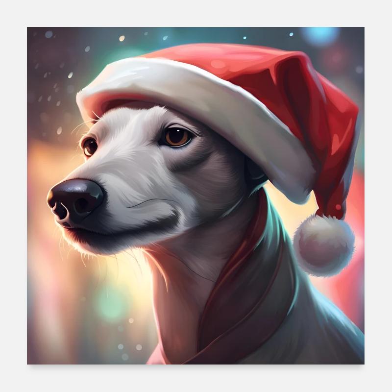 Whippet mit Weihnachtsmannmütze Poster 60x60 cm