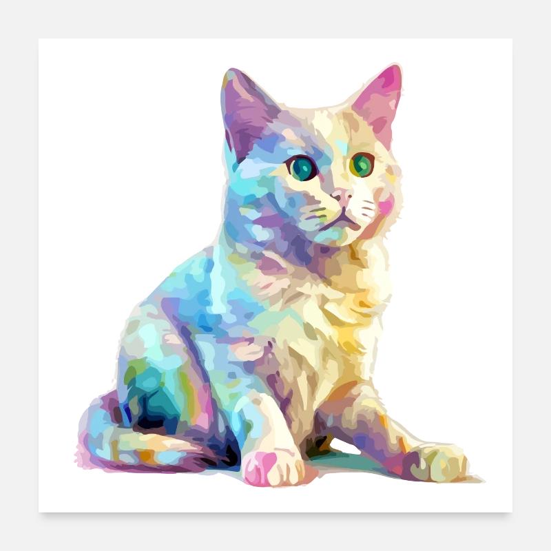 Obi le chat multicolore Poster 60 x 60 cm