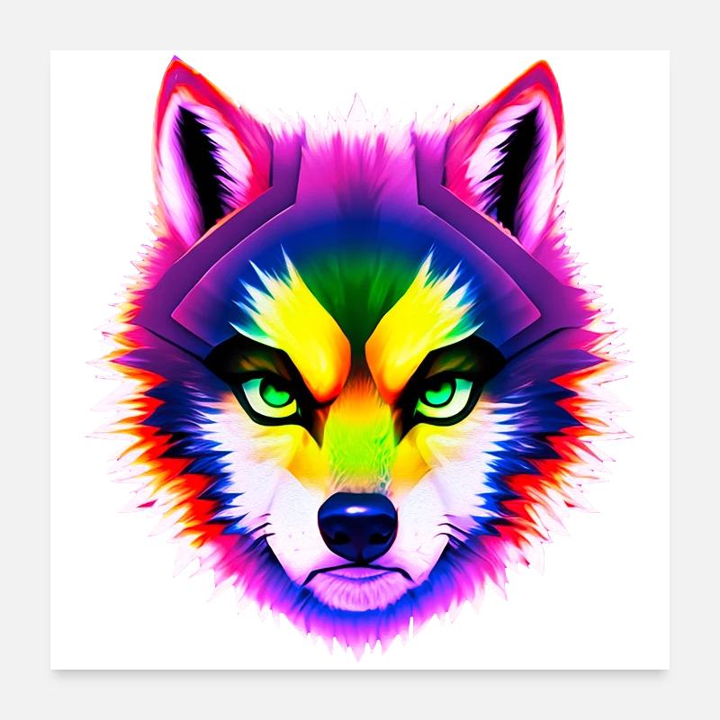 Mystischer Regenbogen Wolf Kopf Poster 60x60 cm