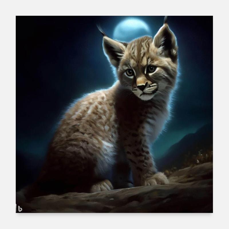 Luchs unter der Mondschein-Tierwelt Poster 60x60 cm