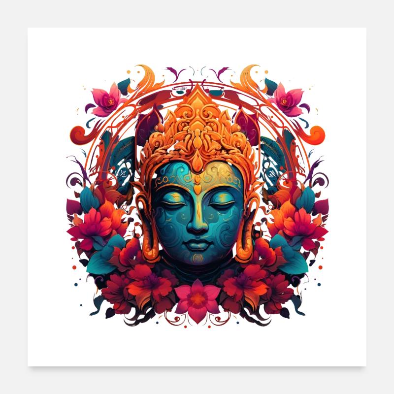 Majestätischer blauer Buddha Kopf Prinz Siddhartha Poster 60x60 cm