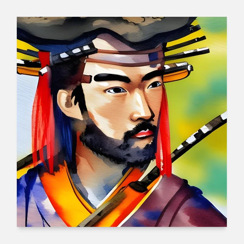 Watercolour Samurai Warrior Portrait Poster 24" x 24" (60x60 cm)