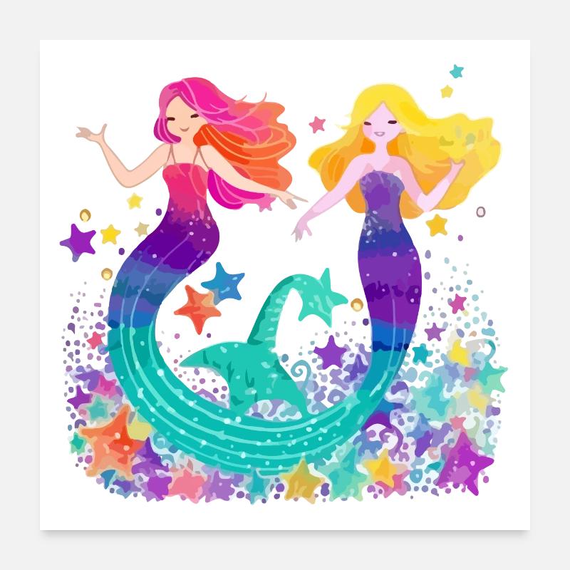 Lini et lina les sirènes Poster 60 x 60 cm