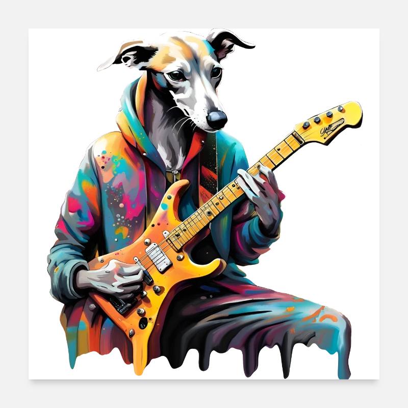 Cool Whippet Playing Electric Guitar Poster 24" x 24" (60x60 cm)
