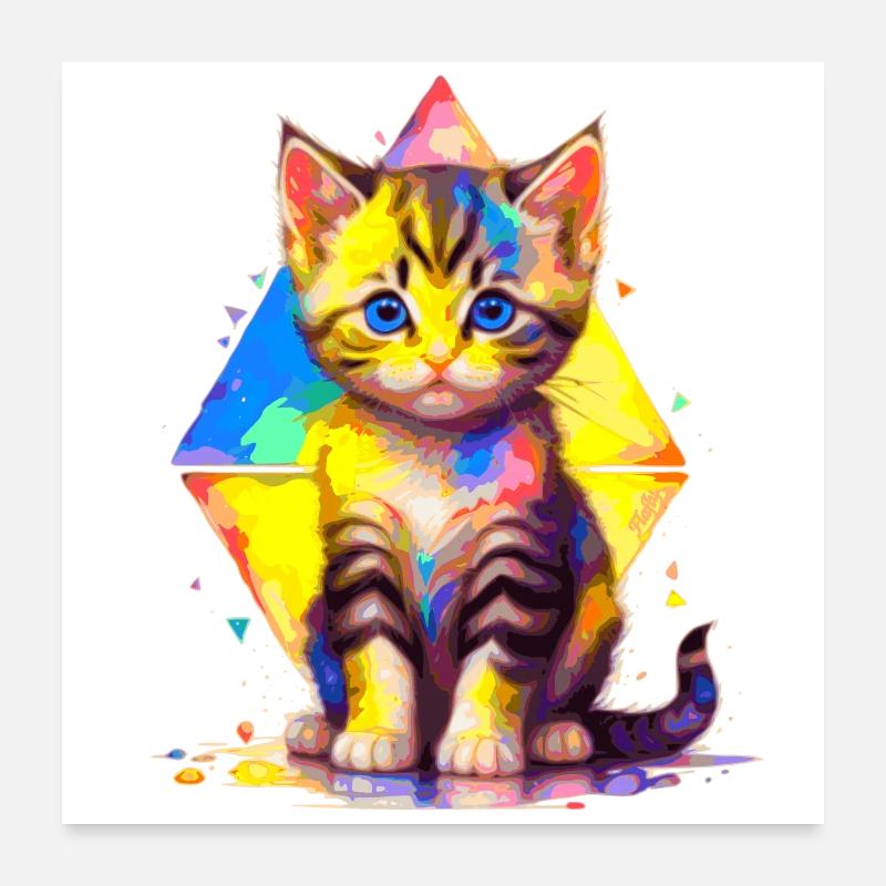 Chaton Arc-en-ciel - peint avec des géométries Poster 60 x 60 cm
