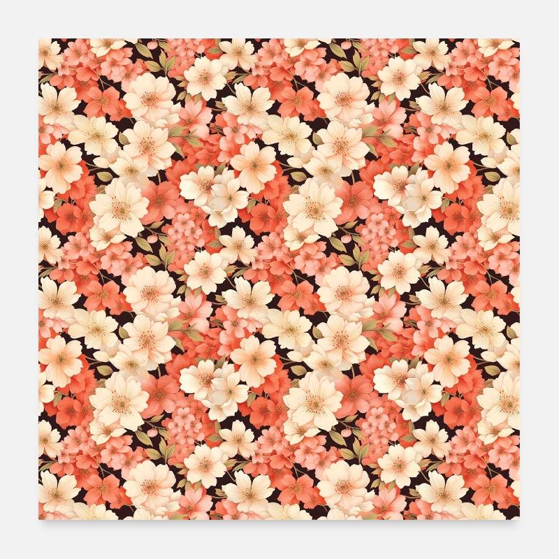 Flowers Seamless Pattern Floral Happy Blossom Art Poster 24" x 24" (60x60 cm)