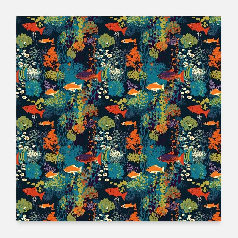 Aquatic Seamless Pattern Sealife Ocean Underwater Poster 24" x 24" (60x60 cm)