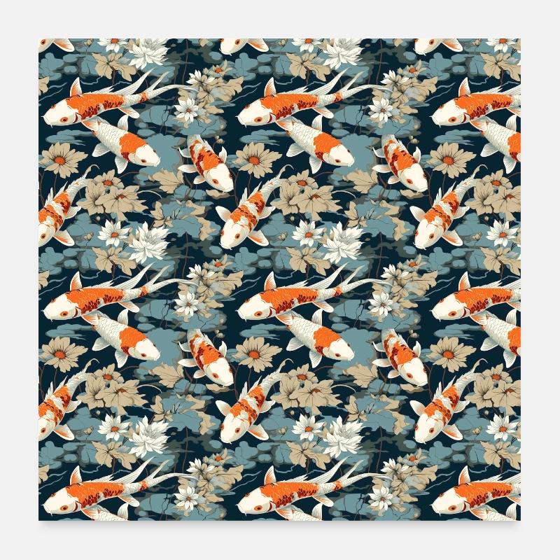 Koi Fish Seamless Pattern Japonais Asiatique Chinois Poster 60 x 60 cm