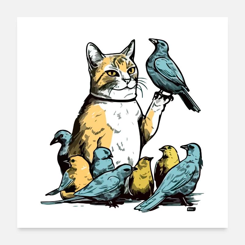 Kito le chat ami des oiseaux Poster 60 x 60 cm