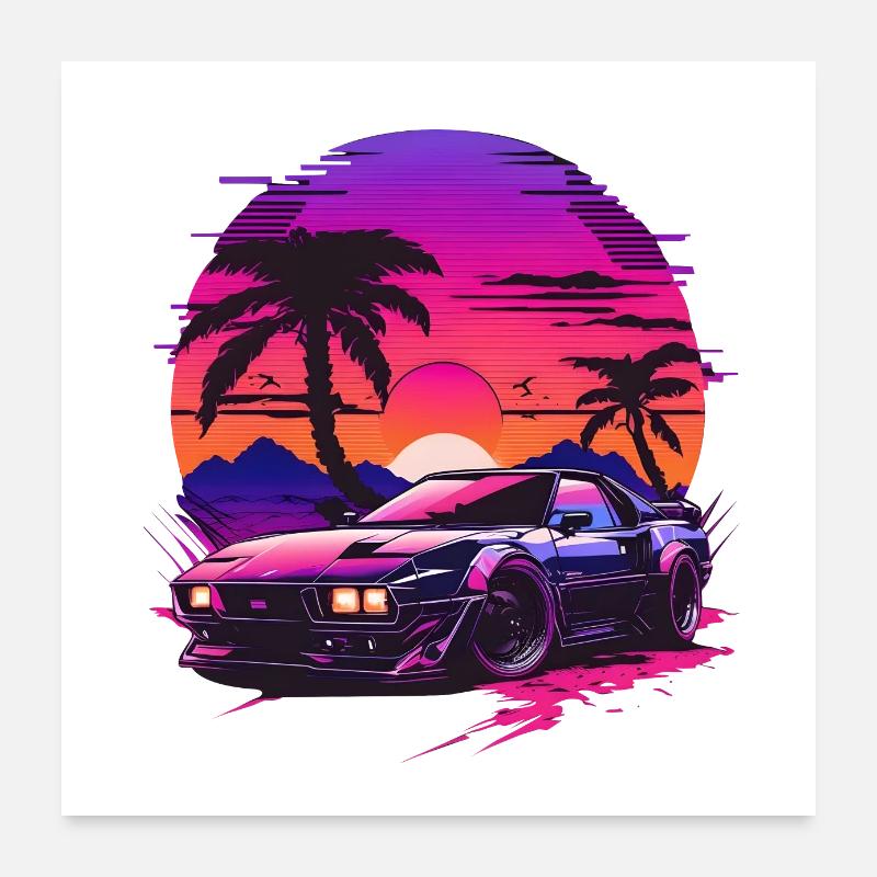 Synthwave Super Sport Car Poster 60x60 cm