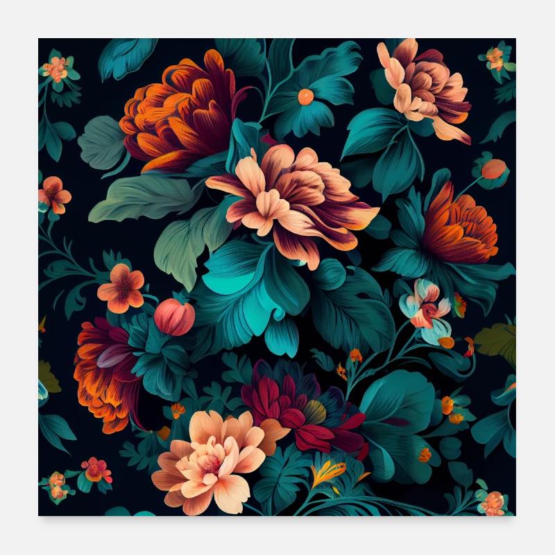 Botanicals Flower Pattern Poster 24" x 24" (60x60 cm)