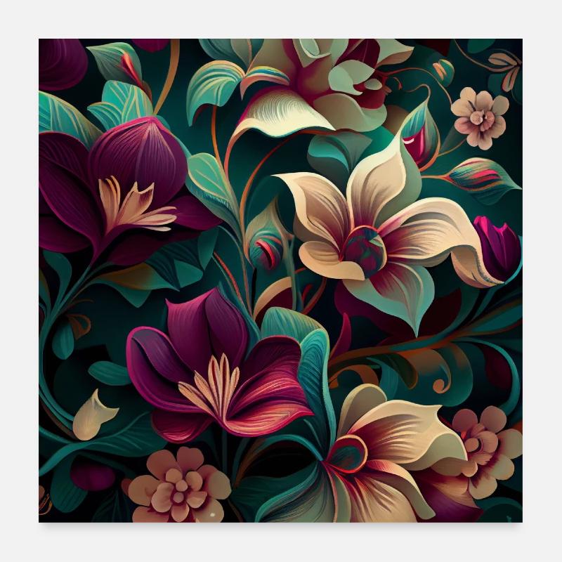 Motif de fleurs botaniques Poster 60 x 60 cm