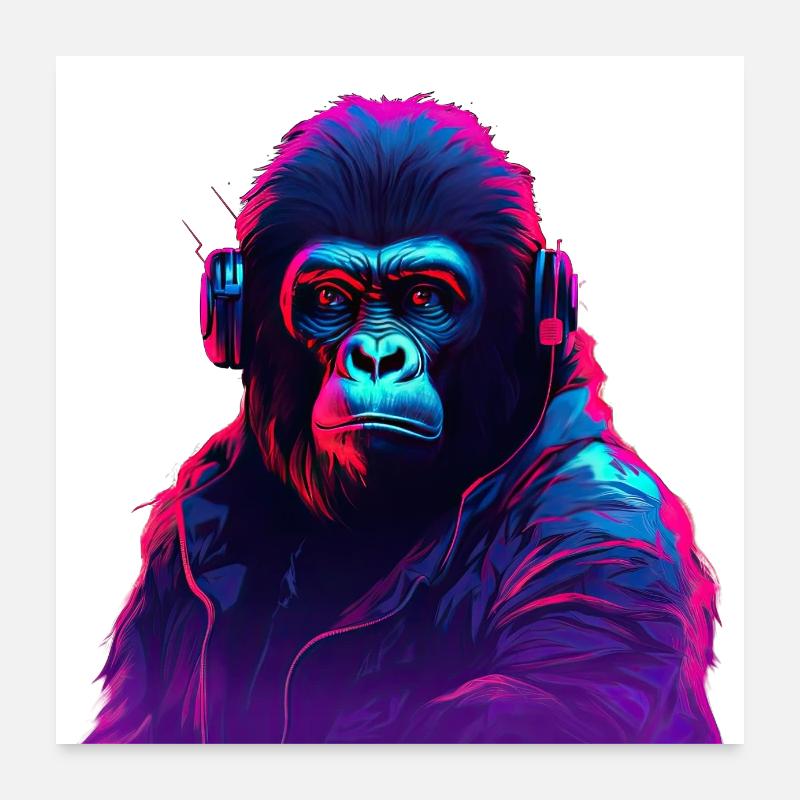 Synthwave Neon Beats of a Gorilla Poster 24" x 24" (60x60 cm)