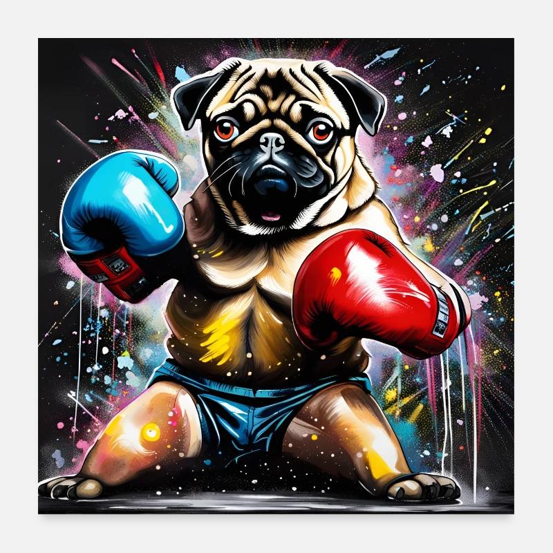 Mops als Boxer in Boxhaltung Poster 60x60 cm