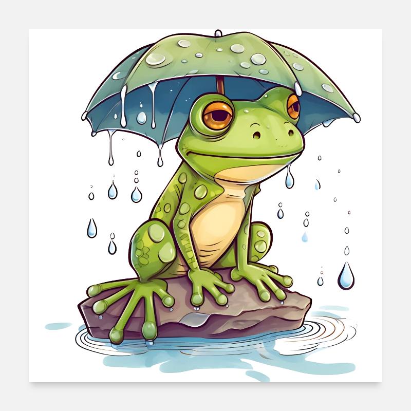 Frisch findet Schutz unter einem Regenschirm - Poster 60x60 cm - Weiß