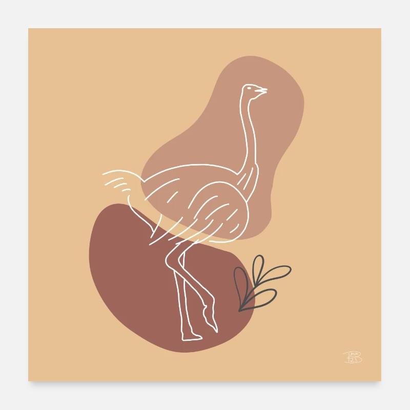 « Strauss », Boho Line Art Design, série « Desert » - Poster 60 x 60 cm - blanc