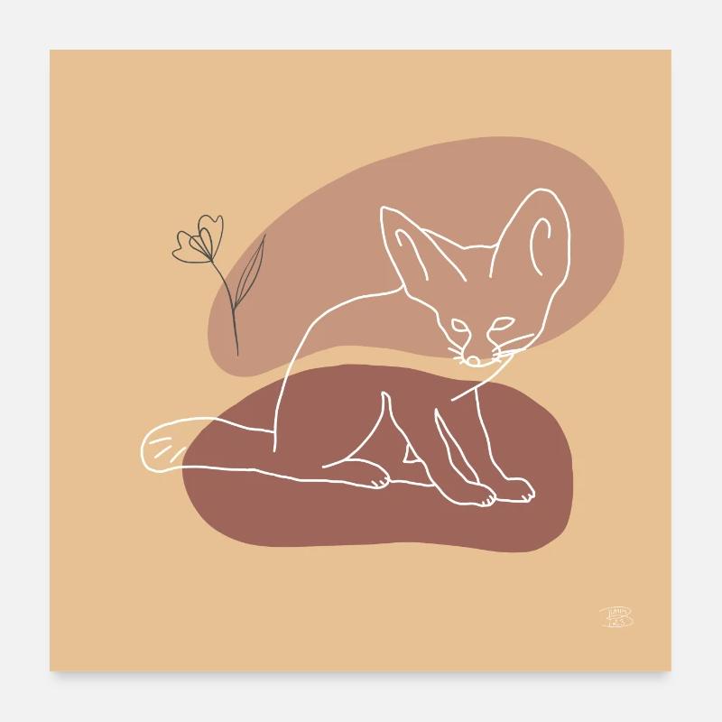 "Fennek", Boho Line Art Design, Serie "Desert" Poster 60x60 cm