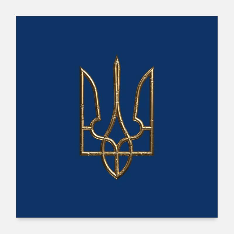 Ukraine Wappen Schild Trident Dreizack Drahtlook 2 Poster 60x60 cm