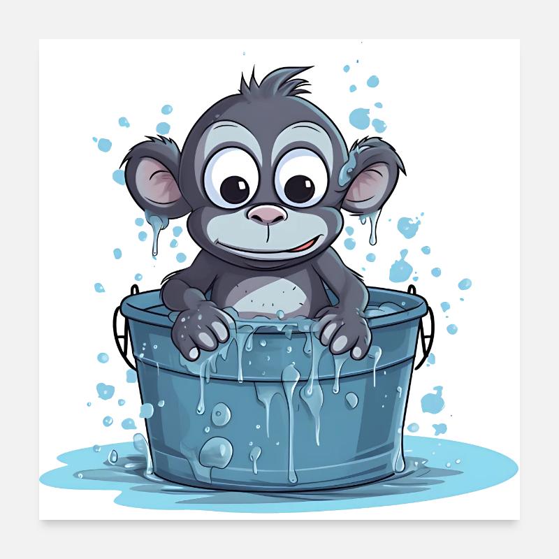 Ein Affe, der in einer Wasserwanne sitzt Poster 60x60 cm