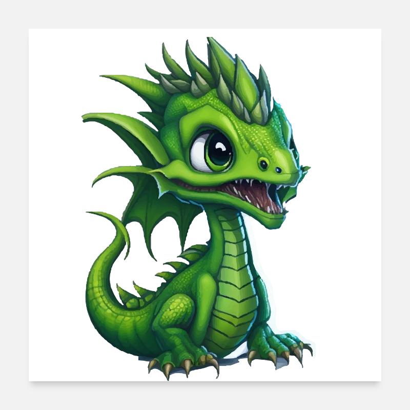 Bébé dragon, mignon, heureux, souriant Poster 60 x 60 cm
