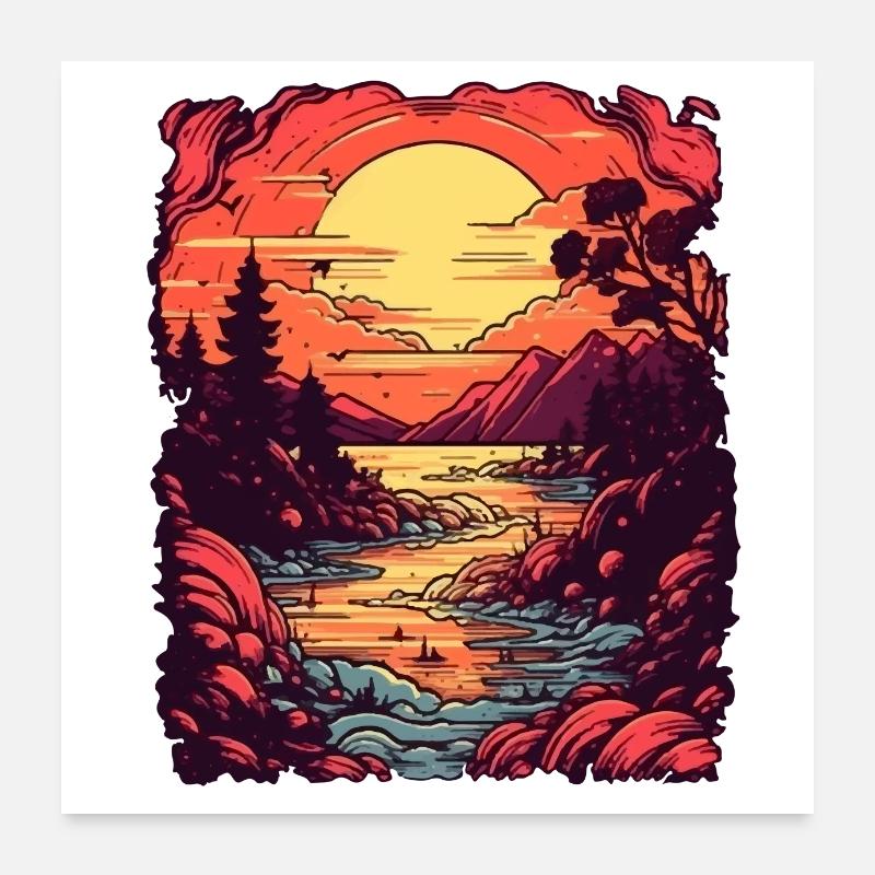 Solnedgang over søen Poster 60x60 cm
