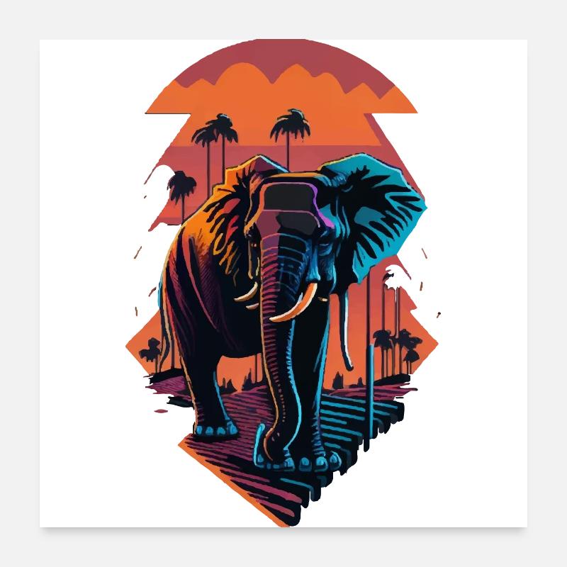 Eléphant, rue à Miami, couleurs vives, Poster 60 x 60 cm