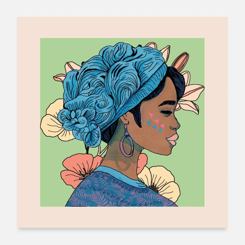Frau mit Orchidee - Poster 60x60 cm - Weiß
