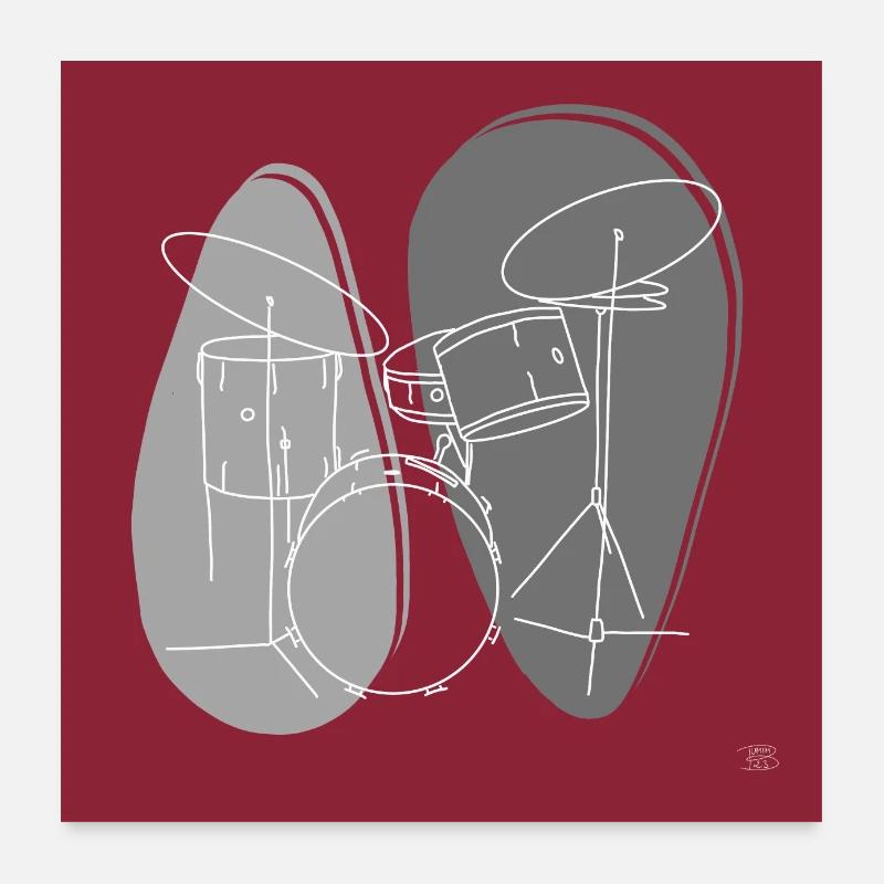 « Drums », Boho Line Art Design, Série « Music » - Poster 60 x 60 cm - blanc