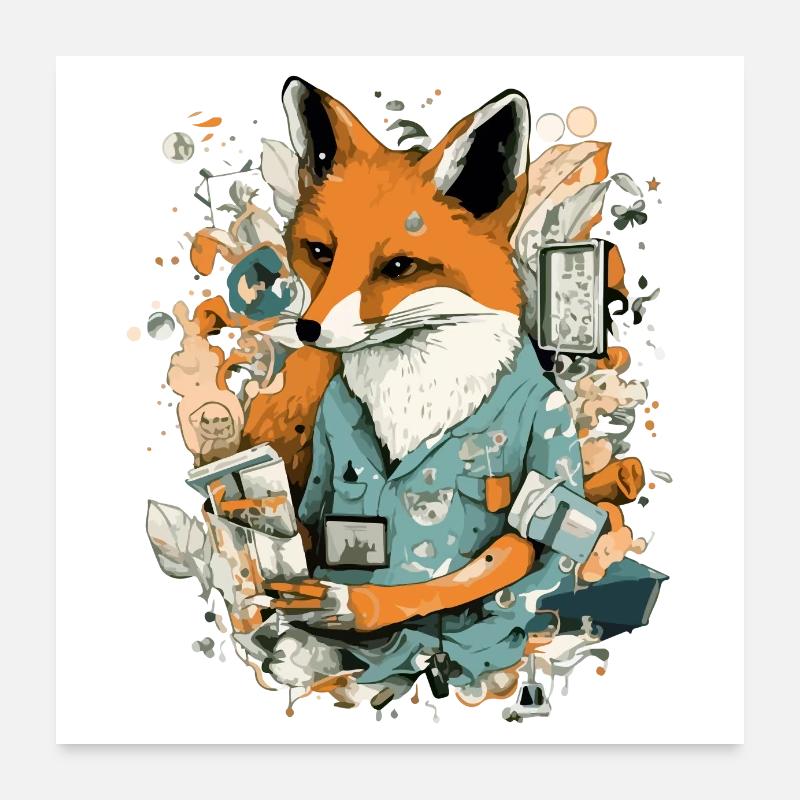 Renard et son journal Poster 60 x 60 cm