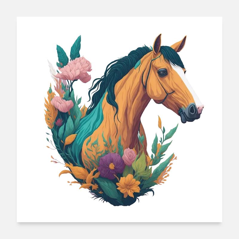 Fleurs de cheval - Poster 60 x 60 cm - blanc