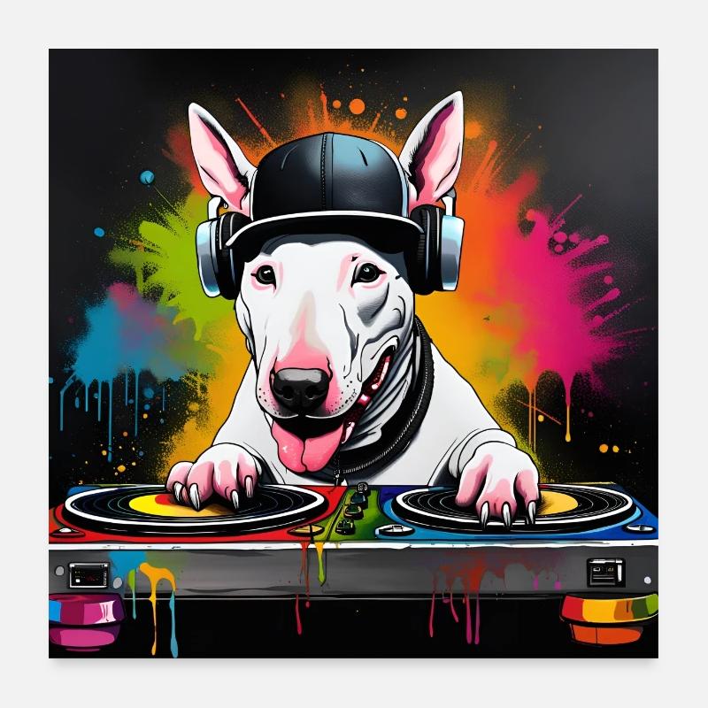 Platines de mixage anglais Bull Terrier DJ Poster 60 x 60 cm