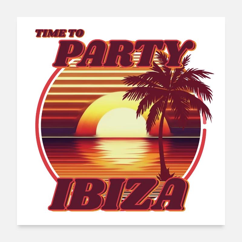 Party time in Ibiza, romantic retro sunset design. Poster 24" x 24" (60x60 cm)