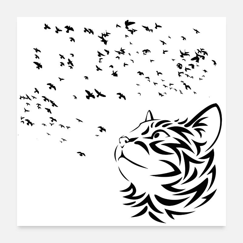 Cat watches the Birds fly Poster 24" x 24" (60x60 cm)