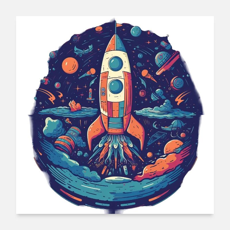 Whimsy Rocket: Galaktisches Abenteuer! Poster 60x60 cm