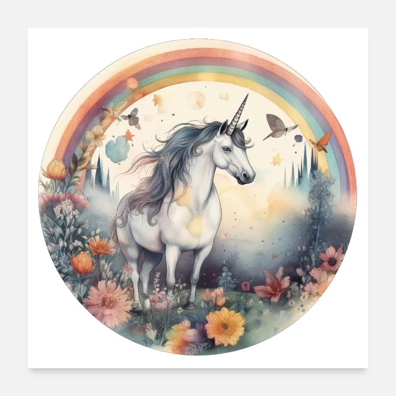 Verzauberter Regenbogen: Magisches Einhorn Poster 60x60 cm