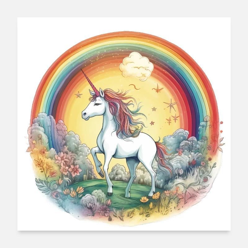 Verzauberter Regenbogen: Magisches Einhorn Poster 60x60 cm