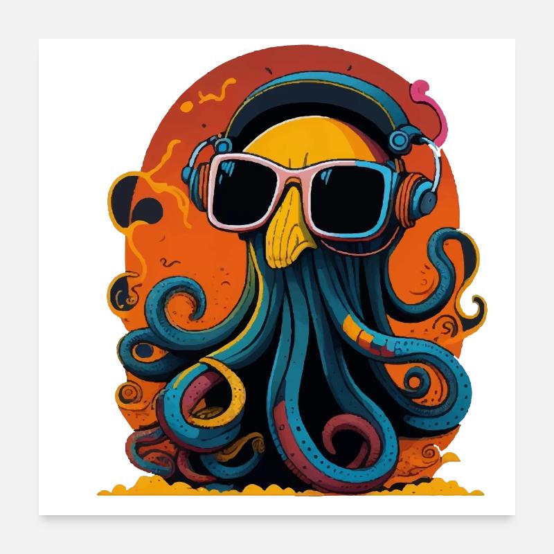 Poulpe avec lunettes de soleil Poster 60 x 60 cm