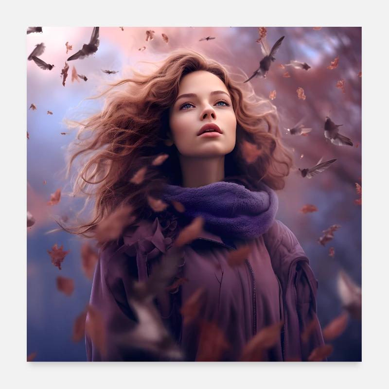 Mädchen versteckt in Blättern Quadratisches Poster Poster 60x60 cm
