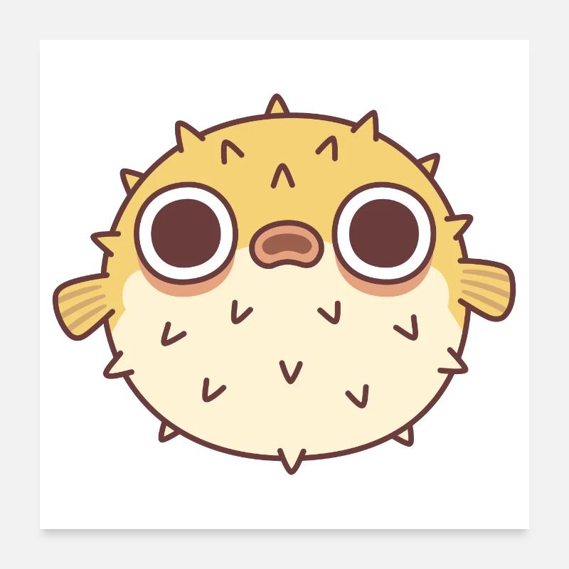 Cute Grumpy Puffer Fish Poster 24" x 24" (60x60 cm)