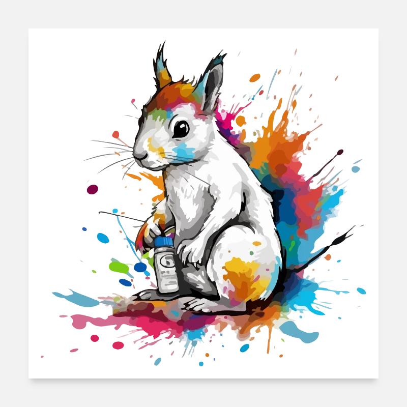 Bibou der Eichhörnchenmaler - Poster 60x60 cm - Weiß