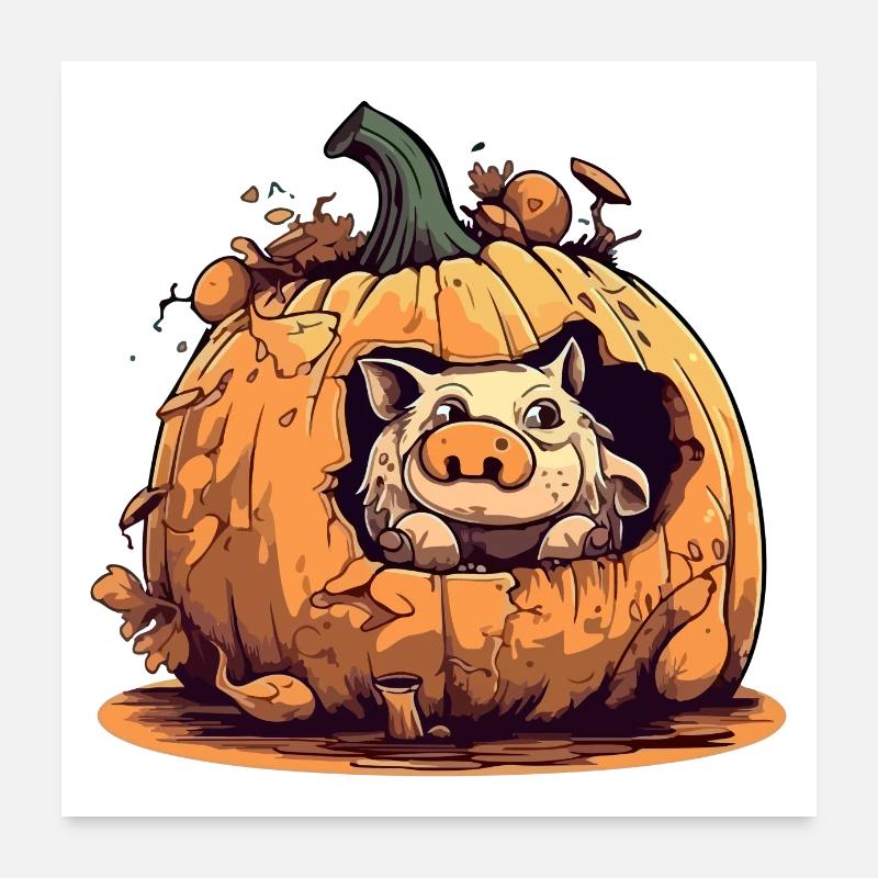 Corki le cochon dans sa citrouille Poster 60 x 60 cm